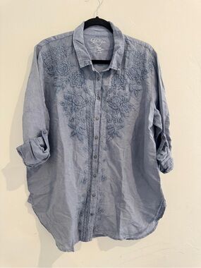 Kyla Seo Floral Embroidered Button Down Long Sleeve Top XXL